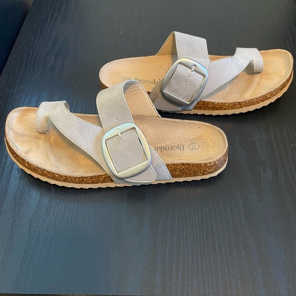 Bjorndal Womens Toe Loop Cork Footbed Sandals Buckle Slide, Gray Brown SZ 10 - Picture 4 of 10